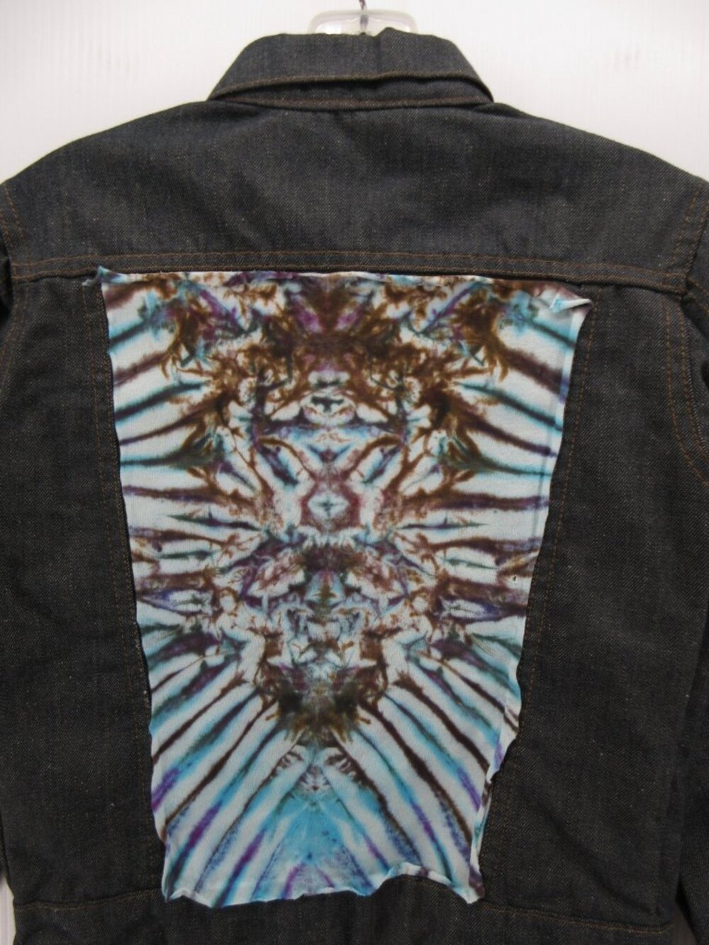 VTG Sears Toughskins Jacket Boys Youth 16 Trucker Denim Psychedelic Tie Dye - Picture 10 of 13